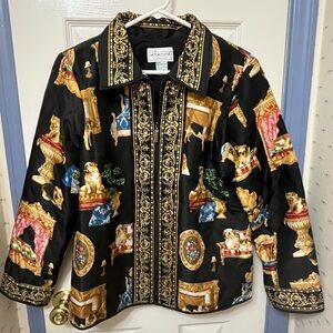 Victor Costa *SILK* Black and Gold Baroque Blazer, size S
